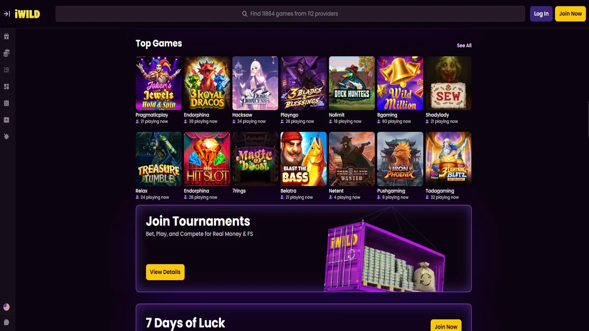 iWild Casino slots library and game selection